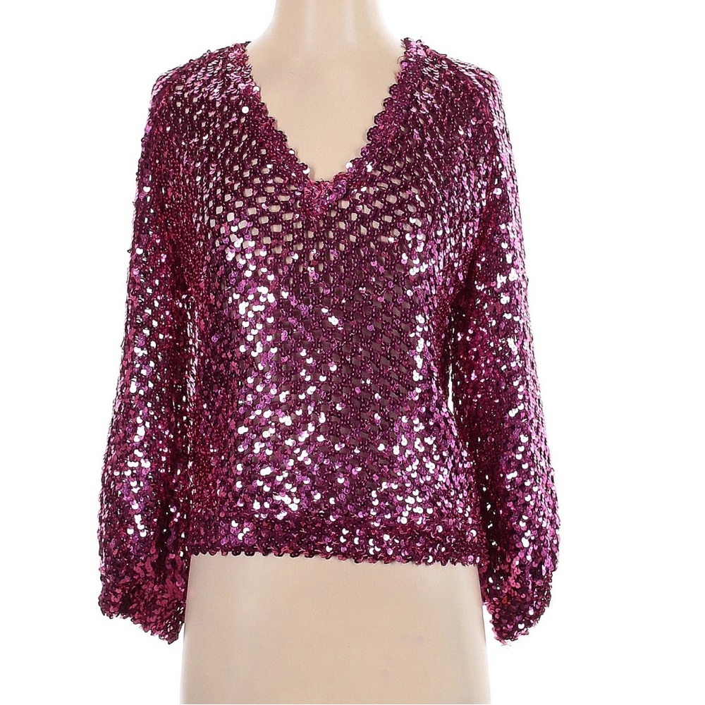 Vintage 70s Magenta Sequin Sparkle Top by Three Flaggs S